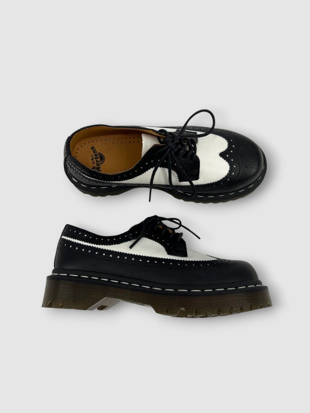 Dr. Martens Black & White Leather Wingtip Brogue Platform Oxfords Size 6